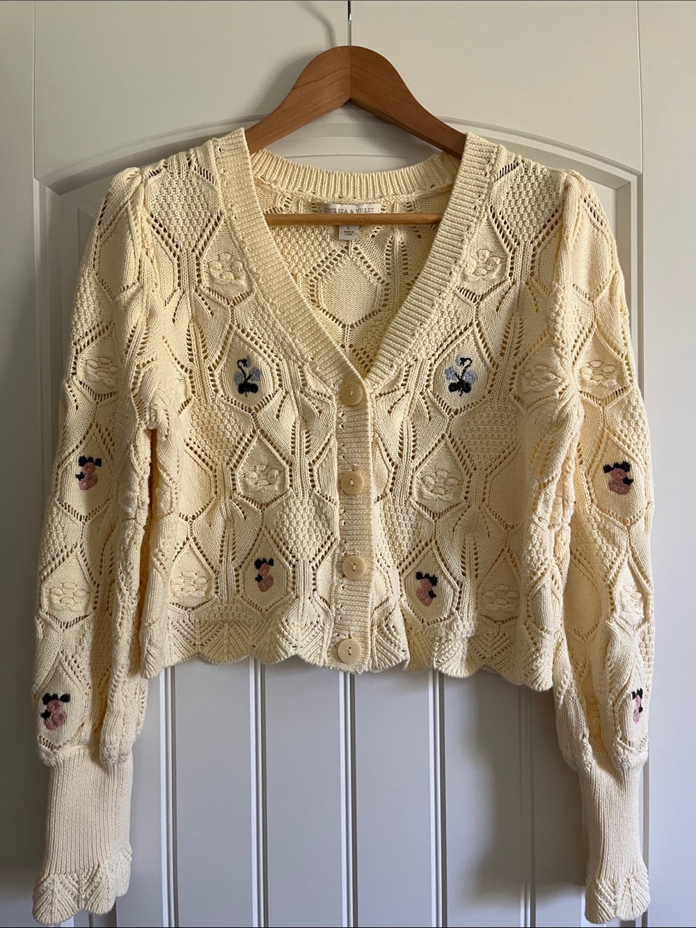 Chelsea & Violet Embroidered Soft | Butter | Pastel Yellow Cardigan